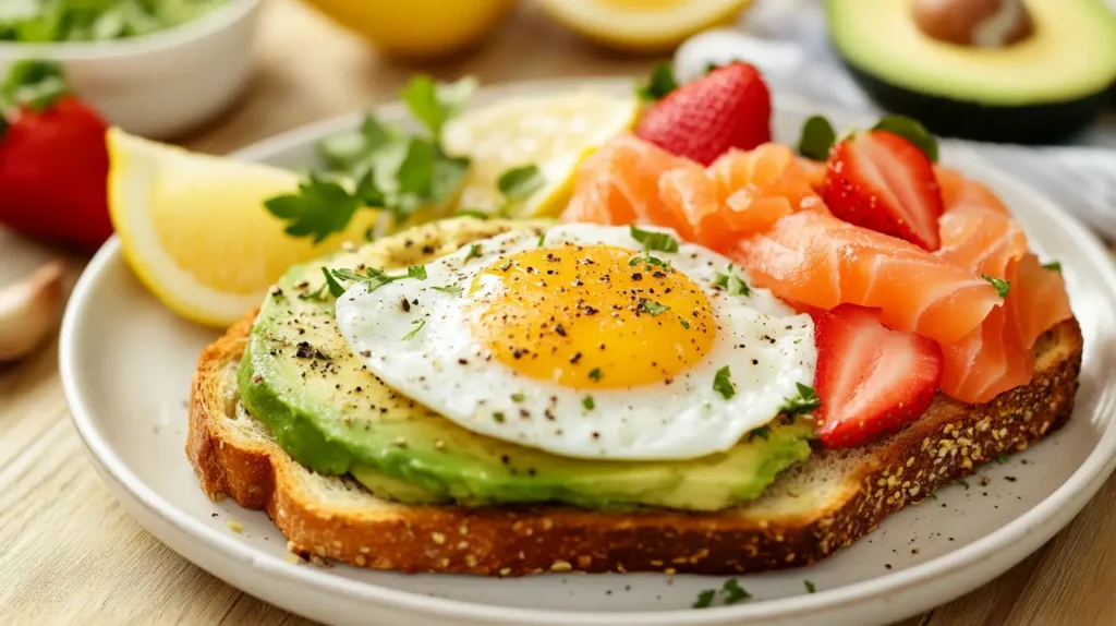 A variety of 5-minute avocado toast variations on a breakfast table