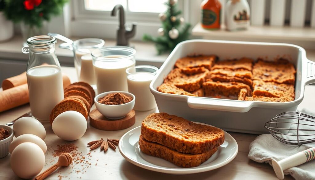 Baked Gingerbread French Toast Casserole Preparation