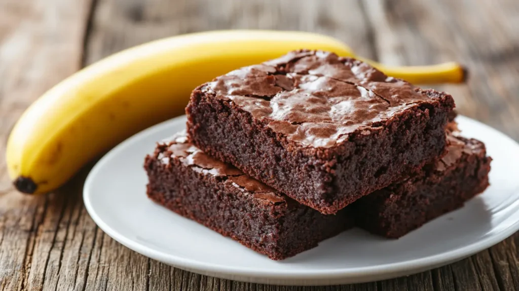 Using bananas as egg replacements in brownies, showing moist brownies and ripe bananas.