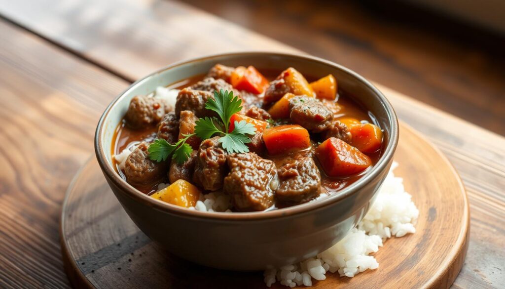 Delicious Stew with Rice Garnishing